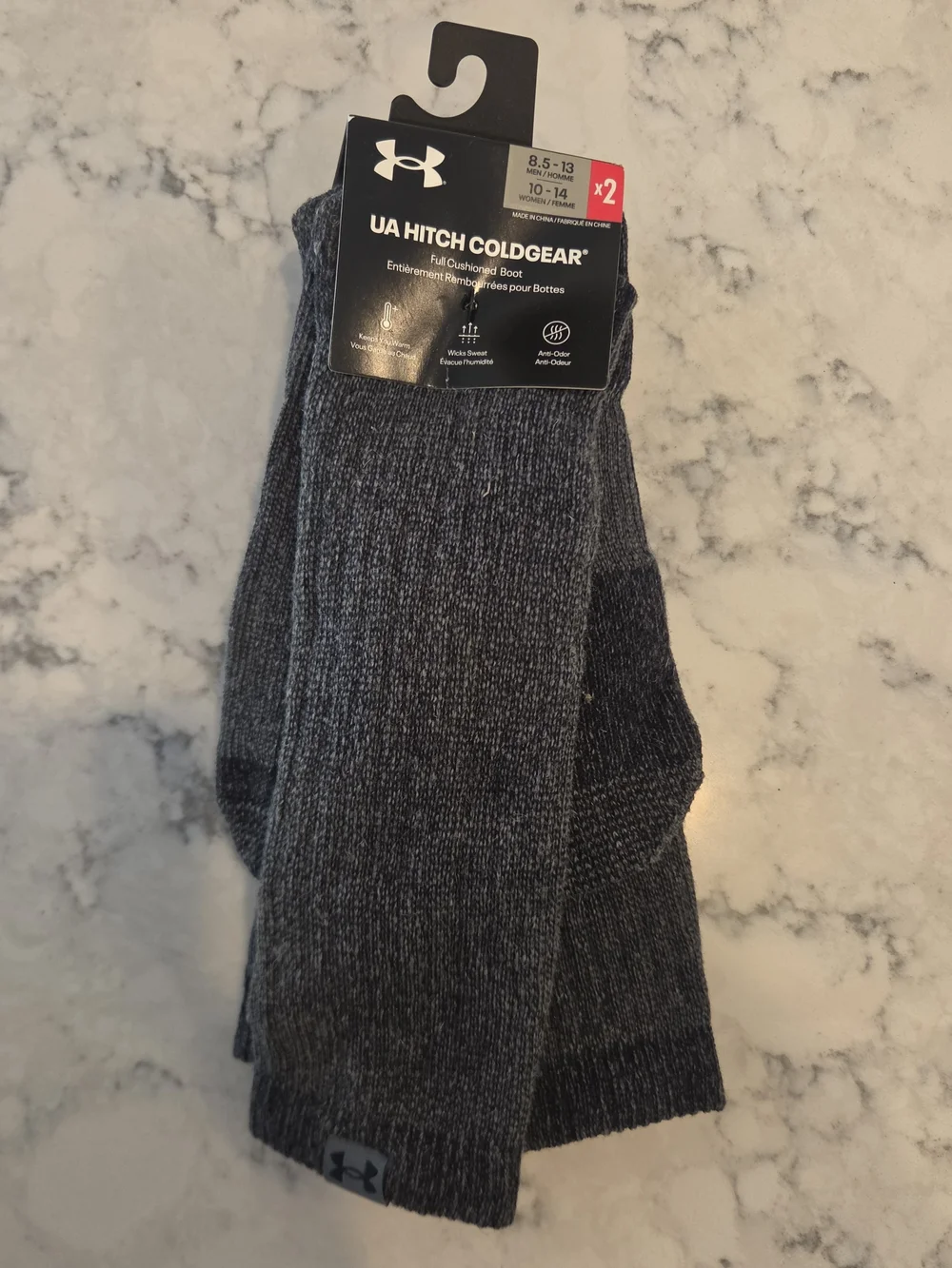 Under Armour Hitch Coldgear Boot Socks 2 Pair Gray Heavy Mens Womens